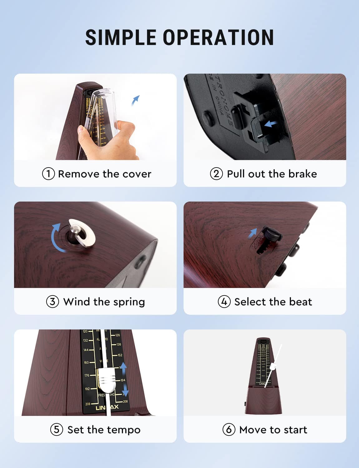 Linrax M2 Metrónomo Mecánico para Piano Guitarra Bajo - Imagen 6