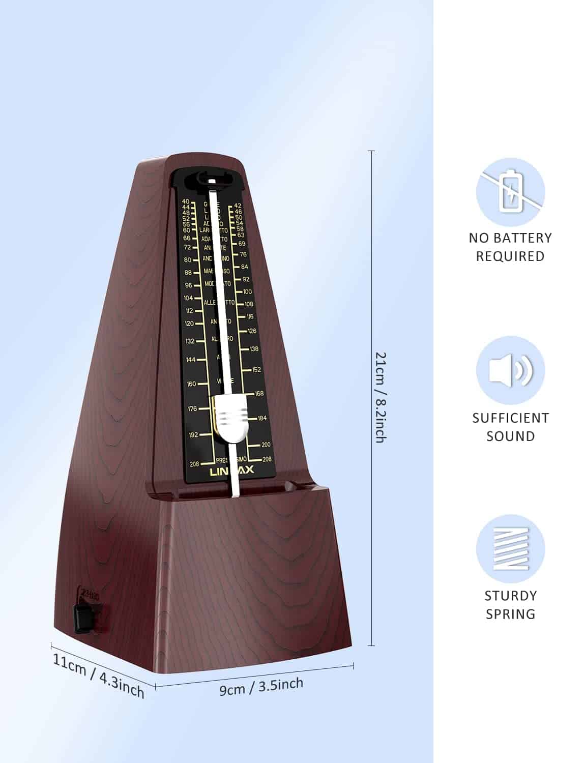 Linrax M2 Metrónomo Mecánico para Piano Guitarra Bajo - Imagen 4