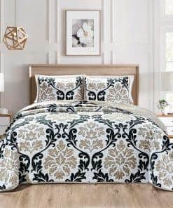 Juego de Colcha para Cama Queen Size - Negro, Gris sobre