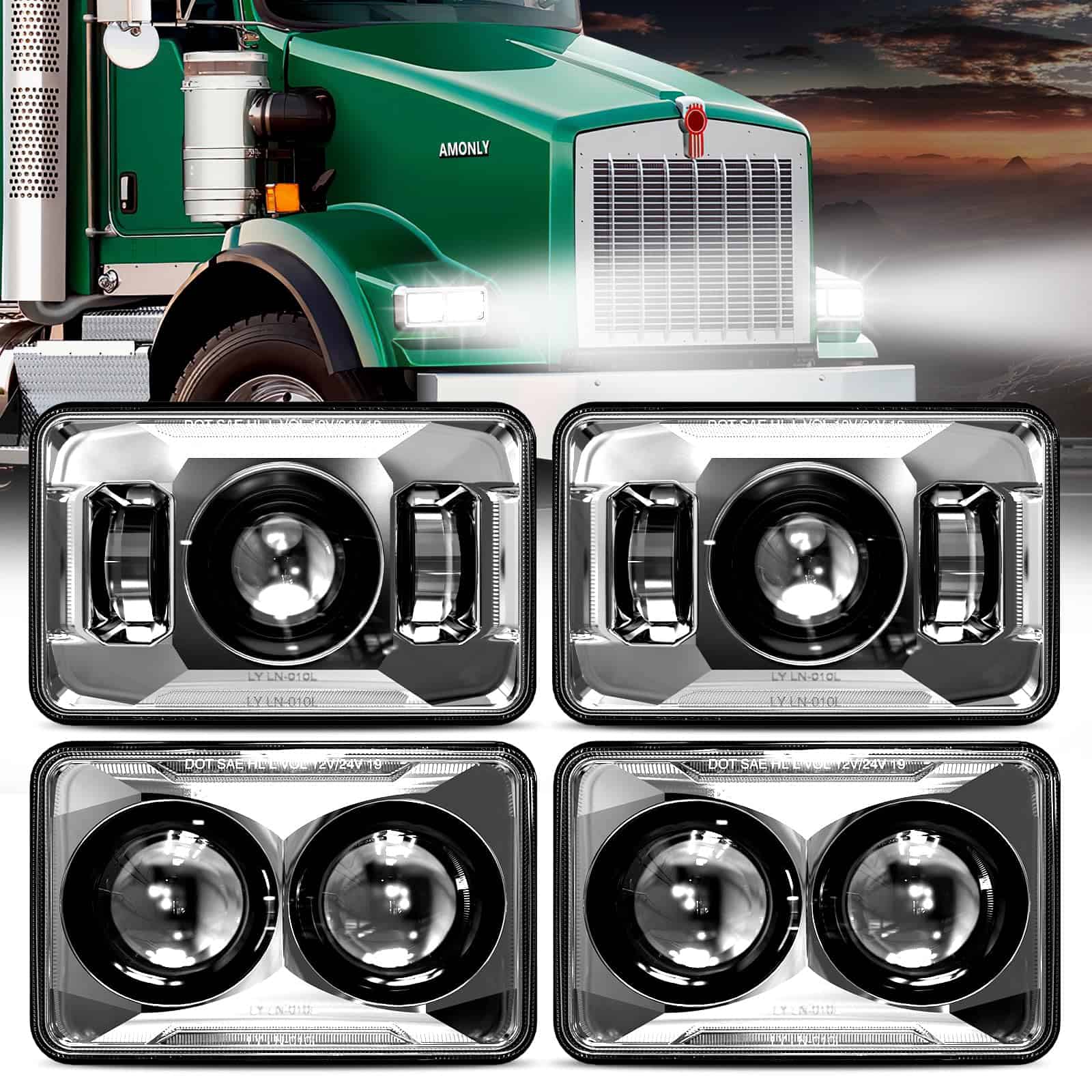 AMONLY Faro LED 60W 4x6 pulgadas Alto / Bajo Haz de