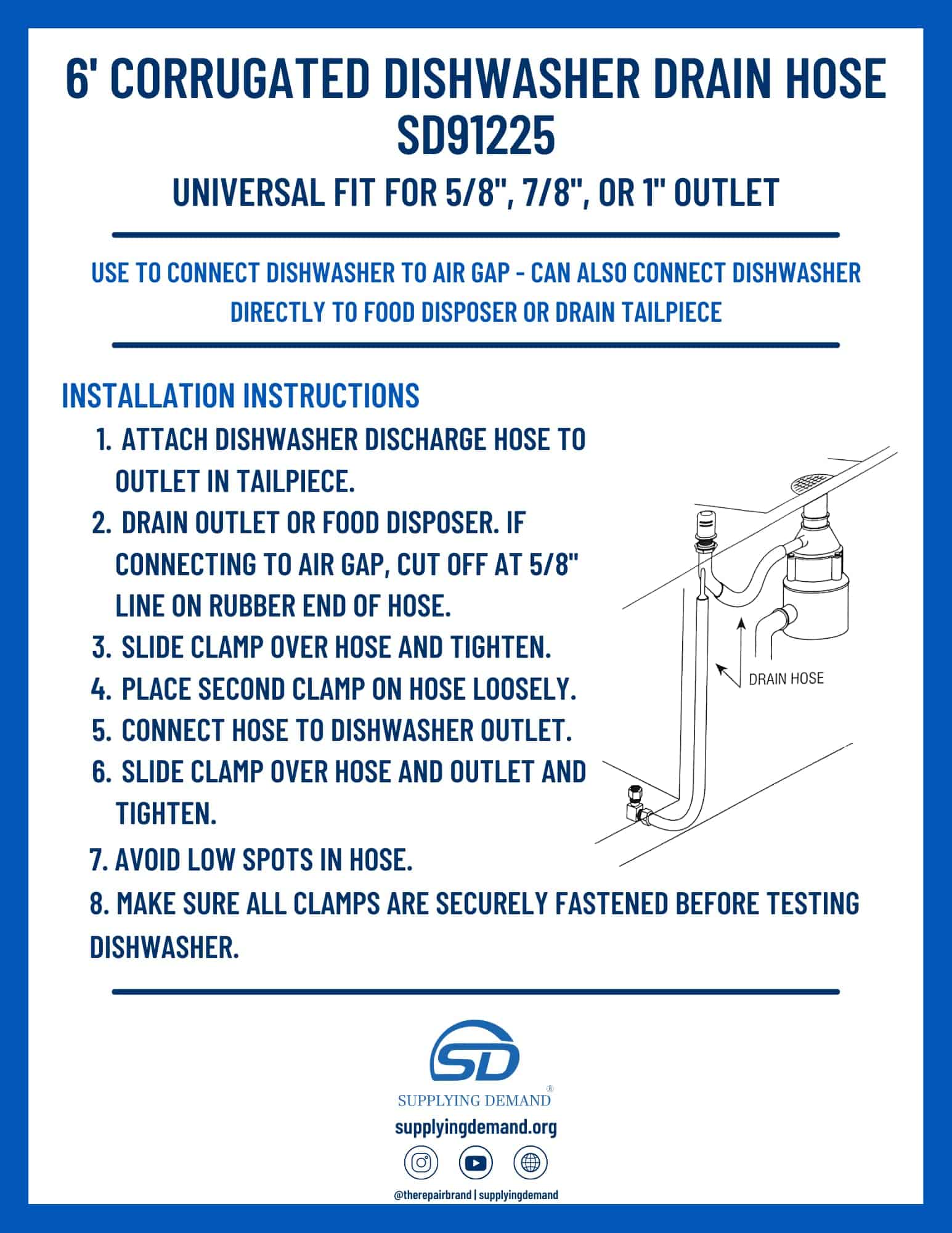 Manguera de descarga corrugada de 6 pies para lavavajillas - Imagen 7