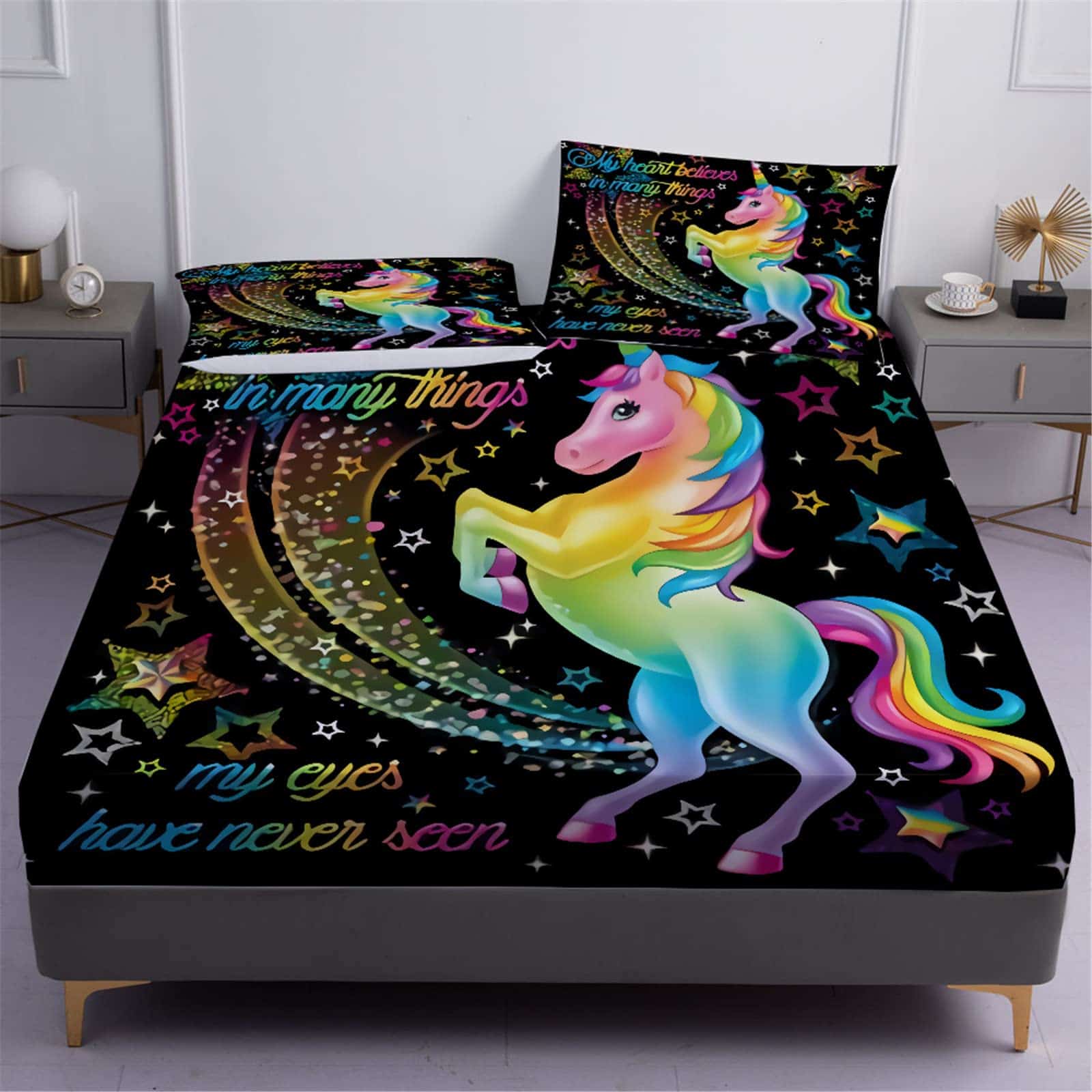 Juego de Sábanas Zillons DXH Dreamy Unicorn Queen Size,