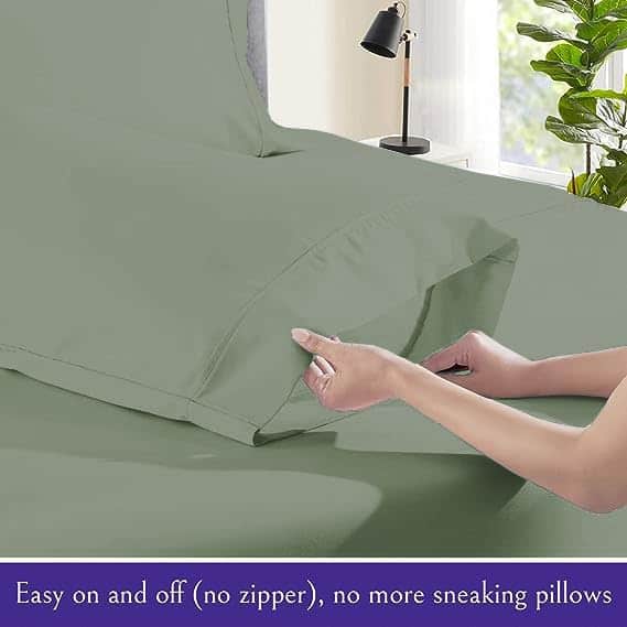 Juego de sábanas RV King (72X80) Sage sólido 100% algodón - Imagen 3