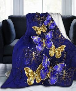 Manta de lanza de patrón de mariposa púrpura y dorada