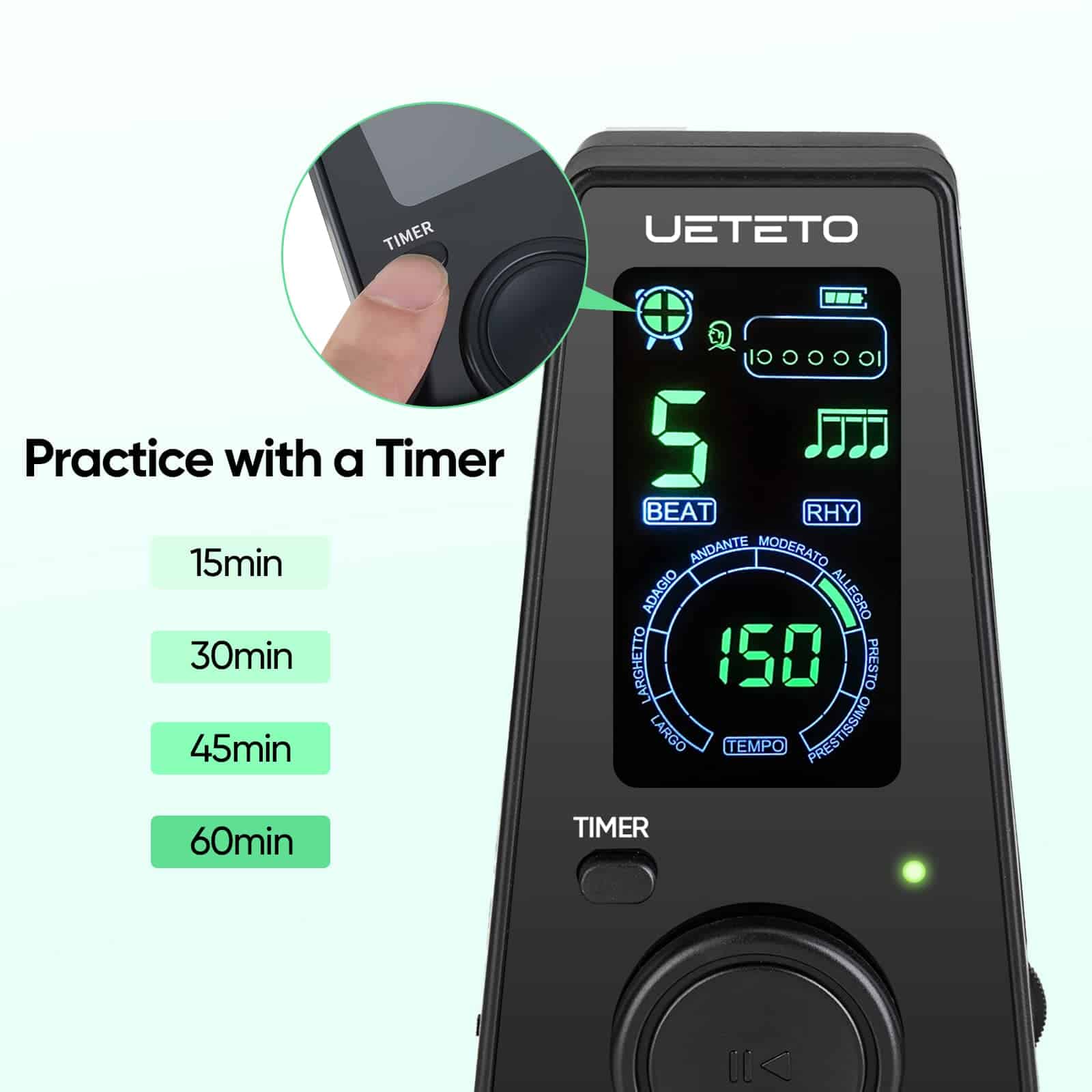 Metrónomo Digital Ueteto con Temporizador, Conteo Vocal en - Imagen 3