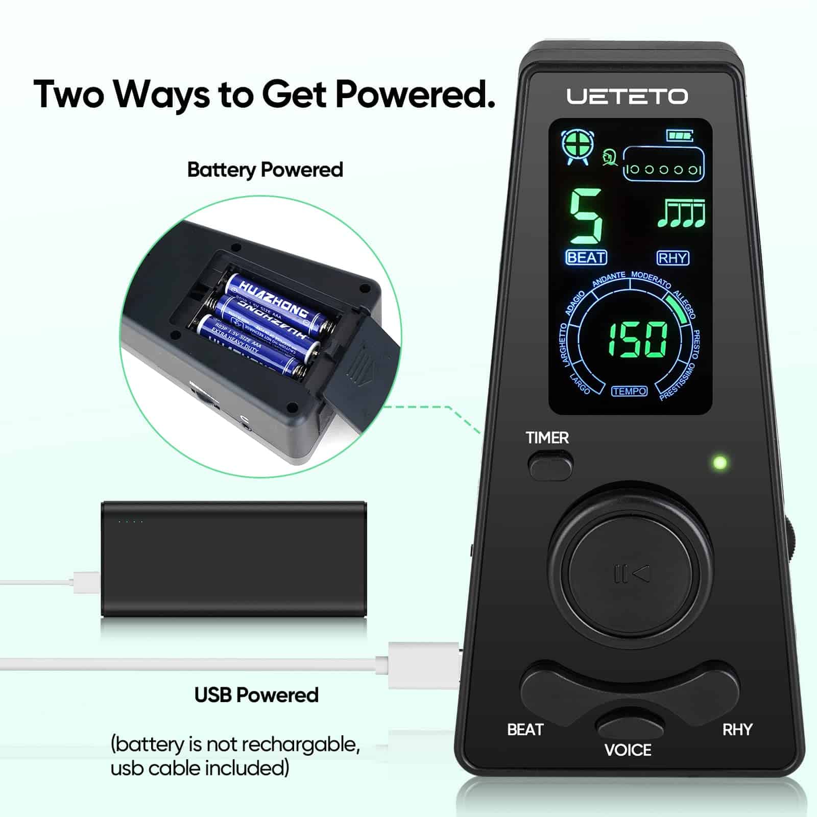 Metrónomo Digital Ueteto con Temporizador, Conteo Vocal en - Imagen 6