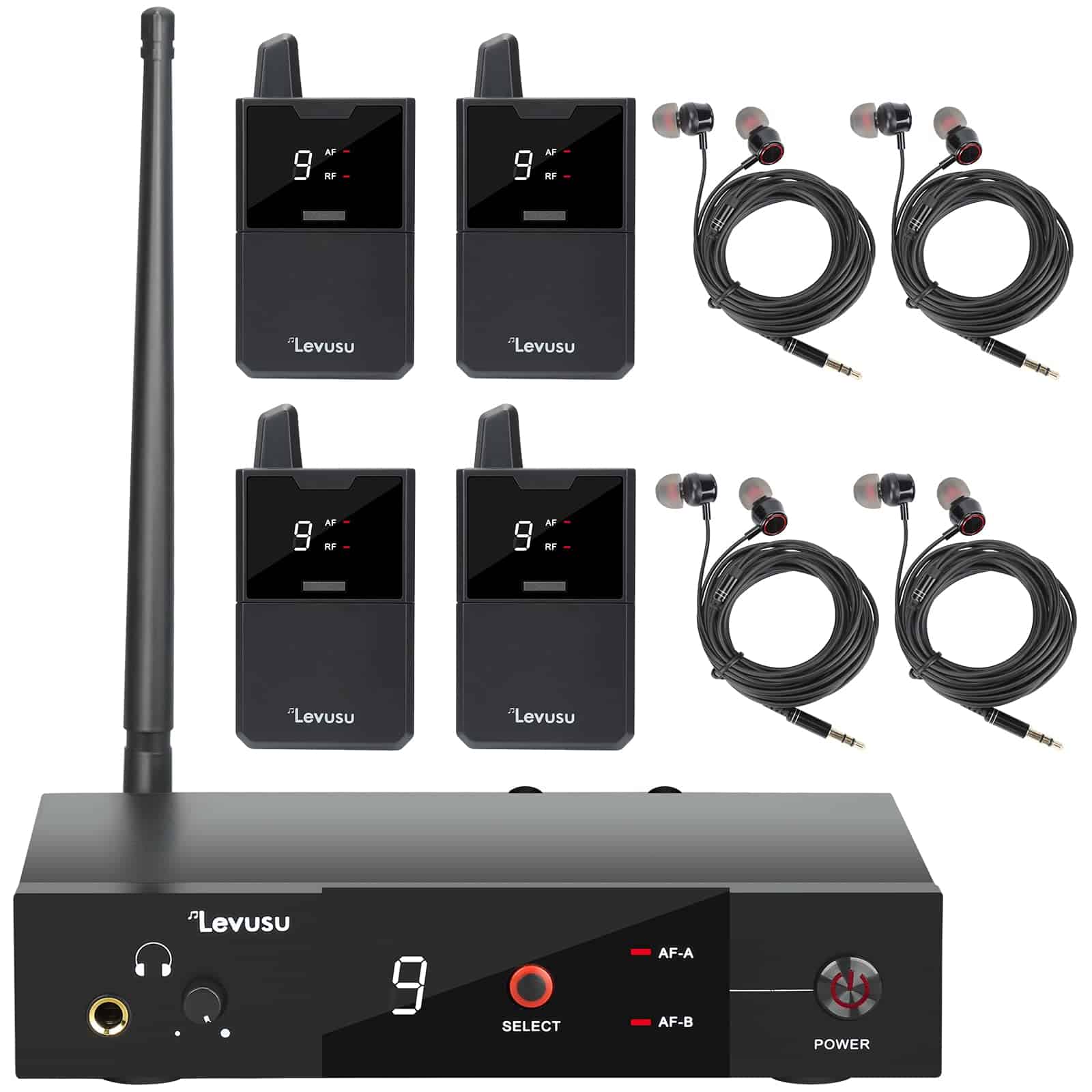 Sistema de monitor inalámbrico Levusu UHF con auriculares,