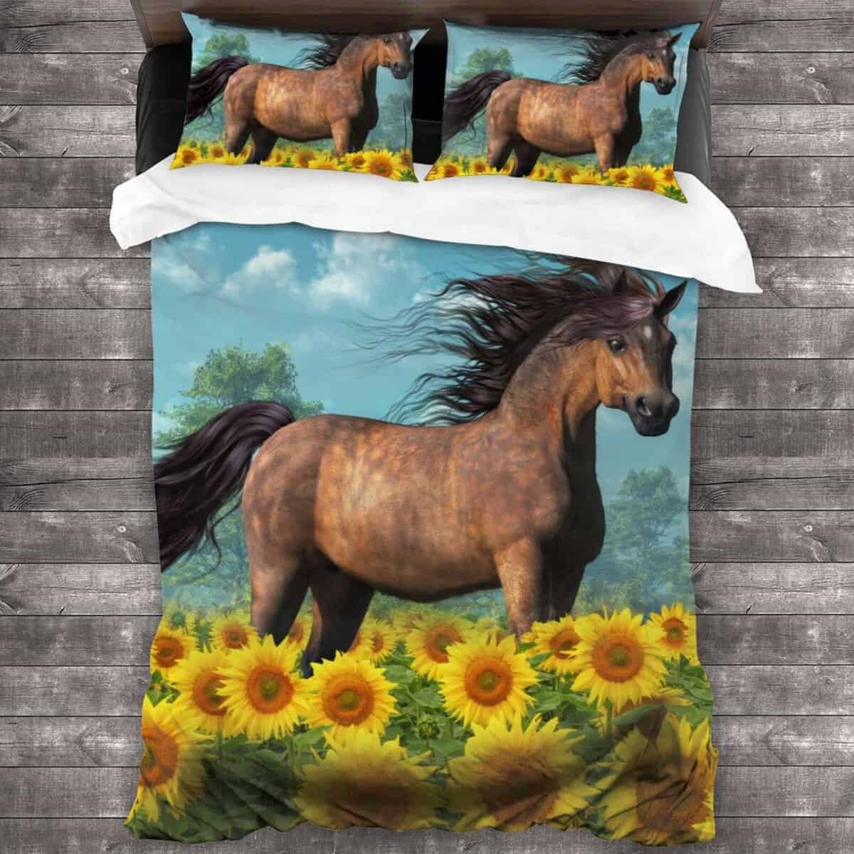 Juego de funda de edredón Horse Comforter Sunflower Set