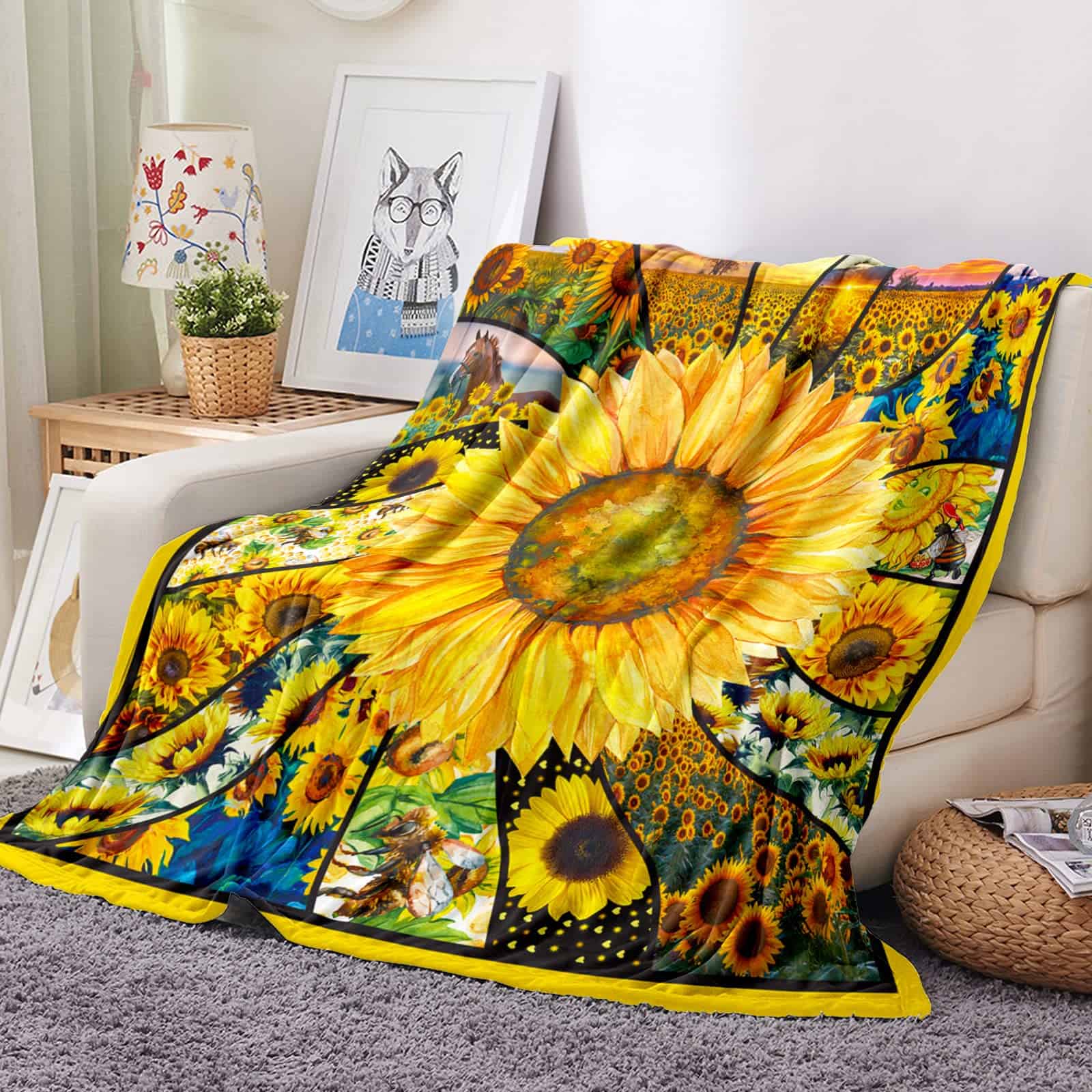 Manta de Girasol Super Suave de Franela para Sofá Cama,