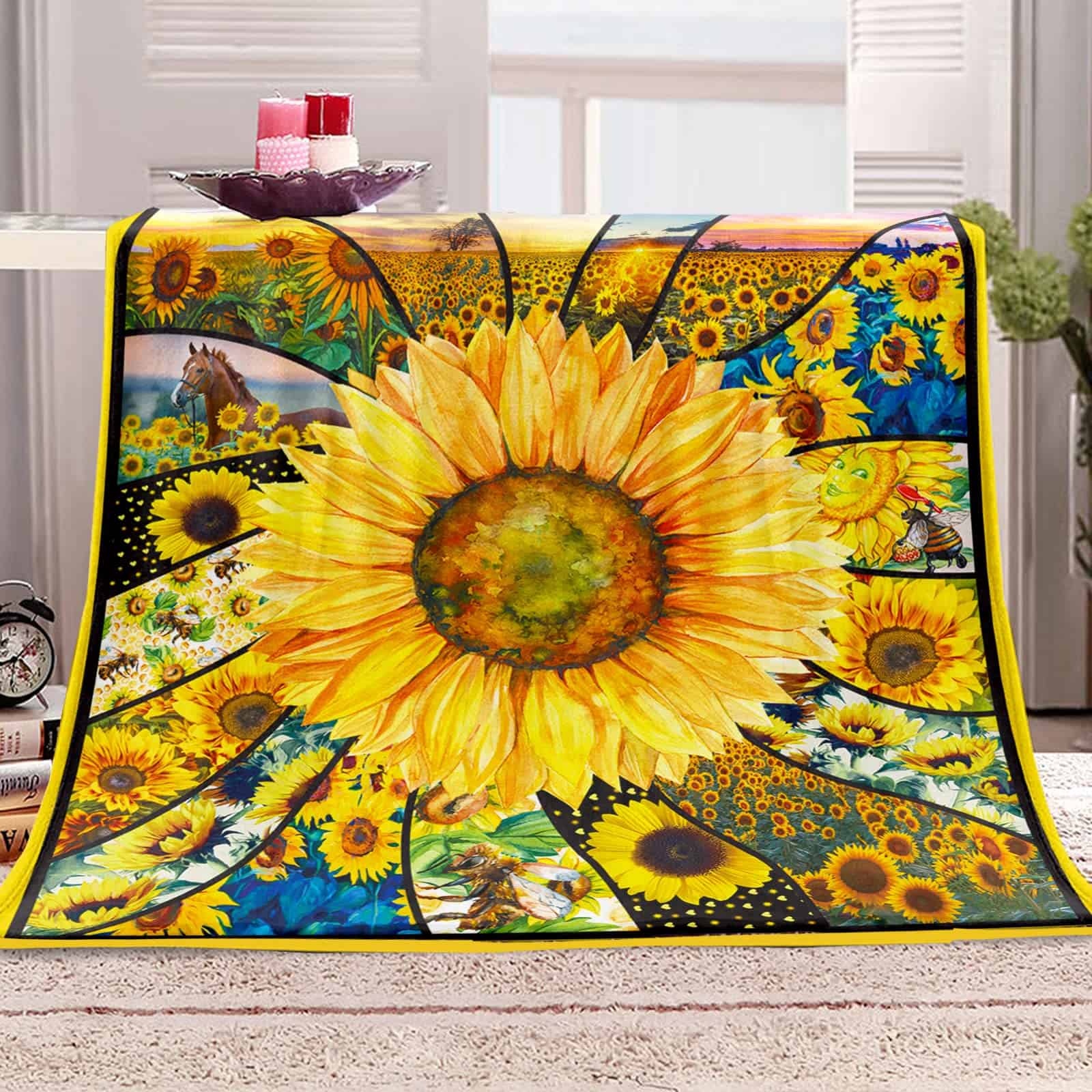 Manta de Girasol Super Suave de Franela para Sofá Cama, - Imagen 3