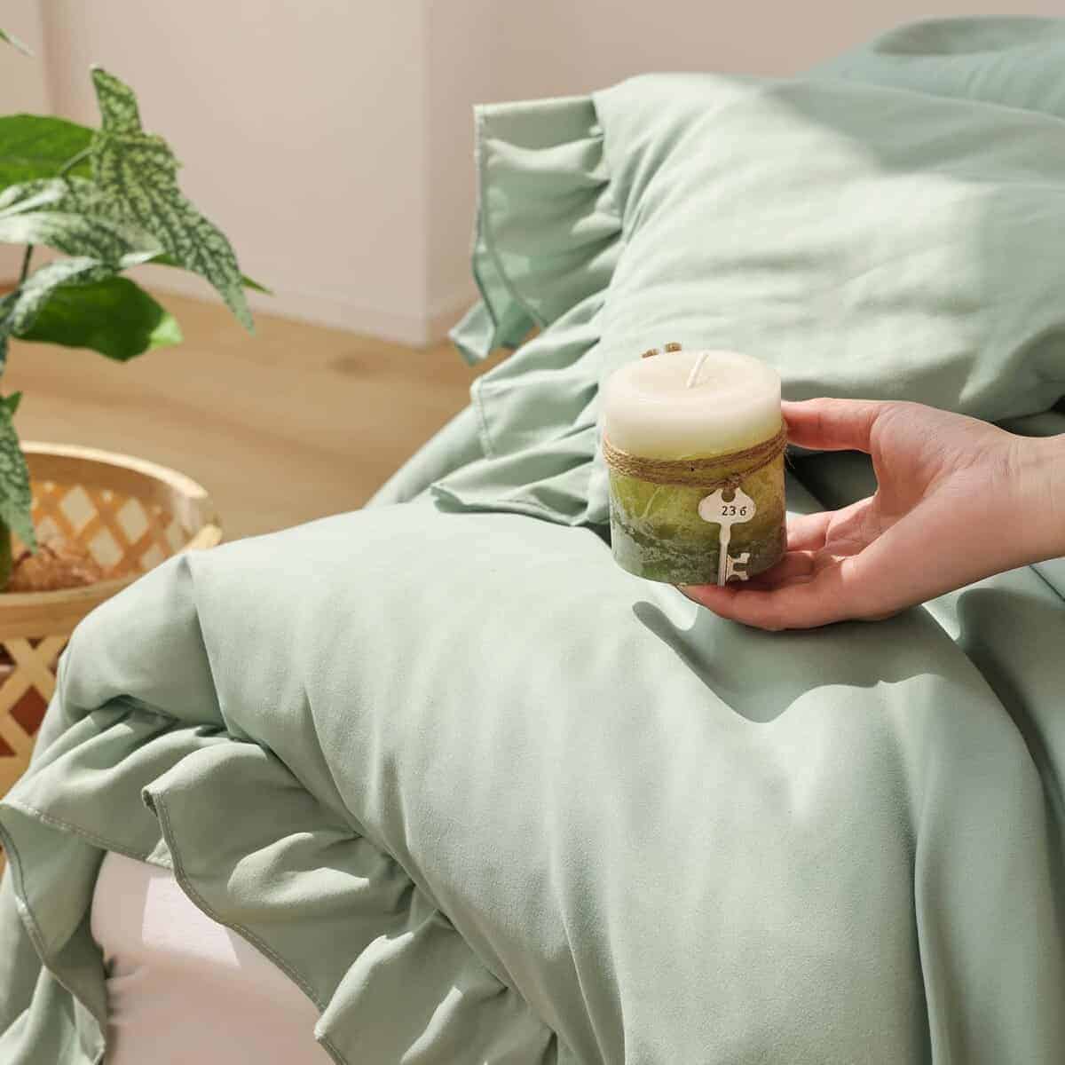 Set de Edredón de Reina en Verde Salvia de JANZAA 3PCS - 1 - Imagen 9