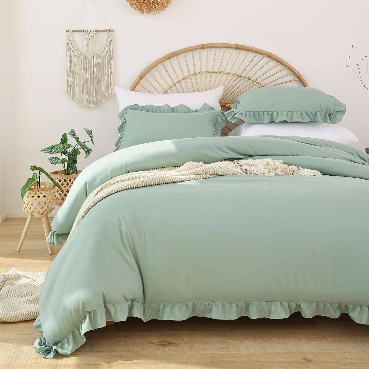 Set de Edredón de Reina en Verde Salvia de JANZAA 3PCS - 1 - Imagen 10