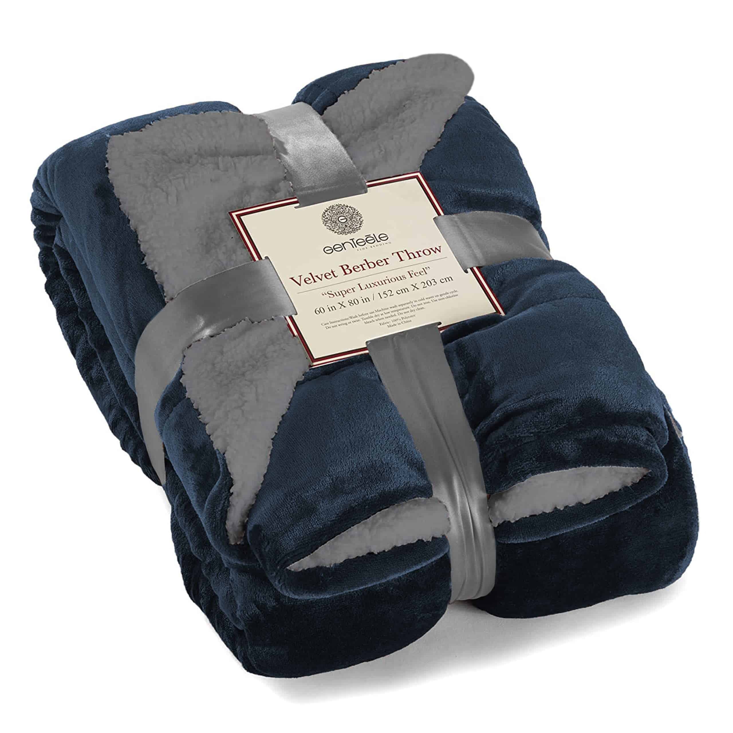 Manta de Lana Sherpa Genteele Súper Suave -Marino/Gris