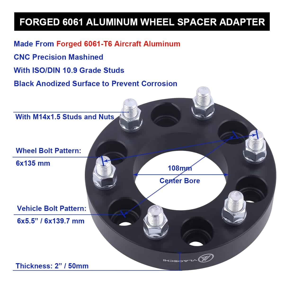 Adaptadores de rueda VLAOSCHI negros forjados de 6x5.5 a - Imagen 6