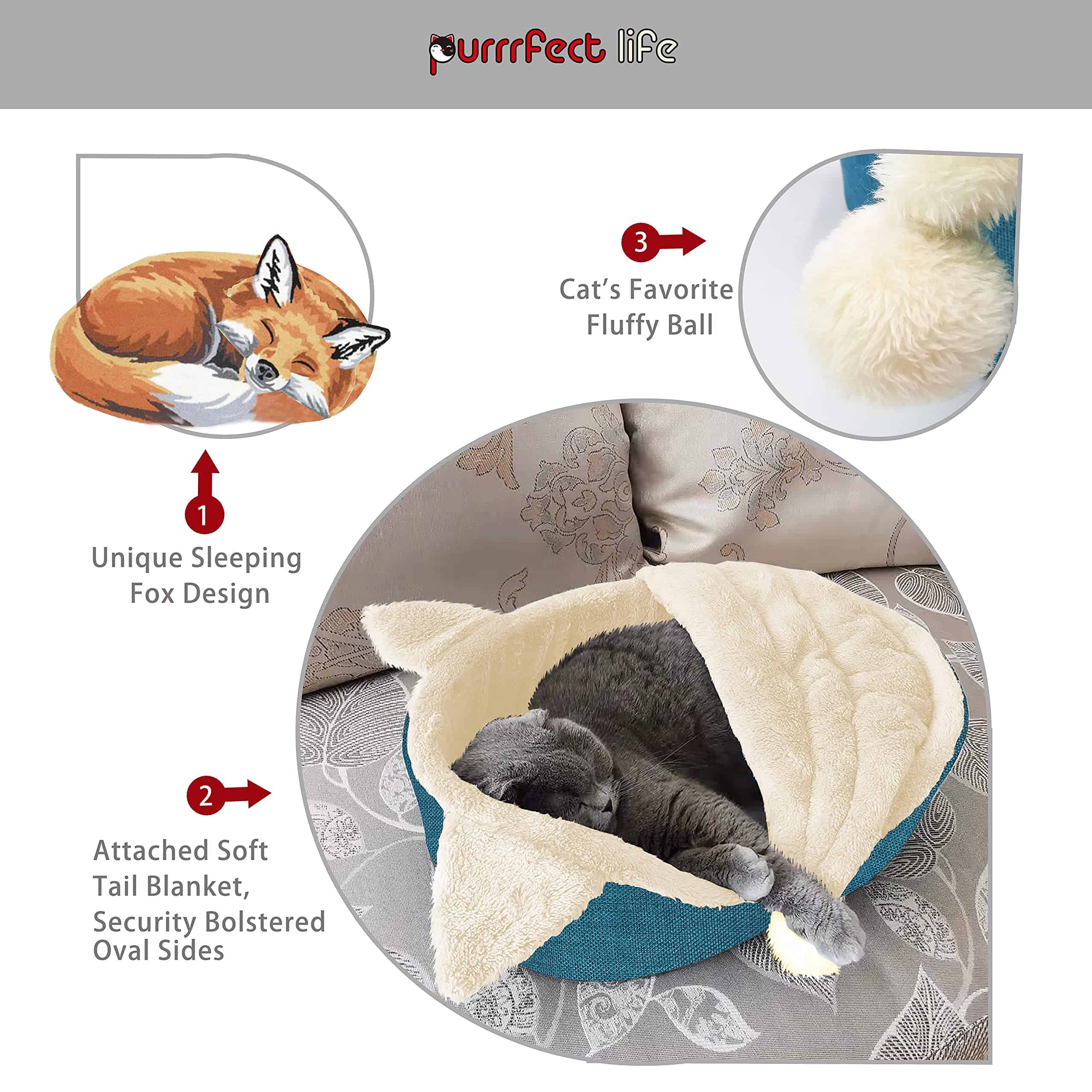 Cama Oval para Mascotas purrrfect life para Gatos y Perros - Imagen 4