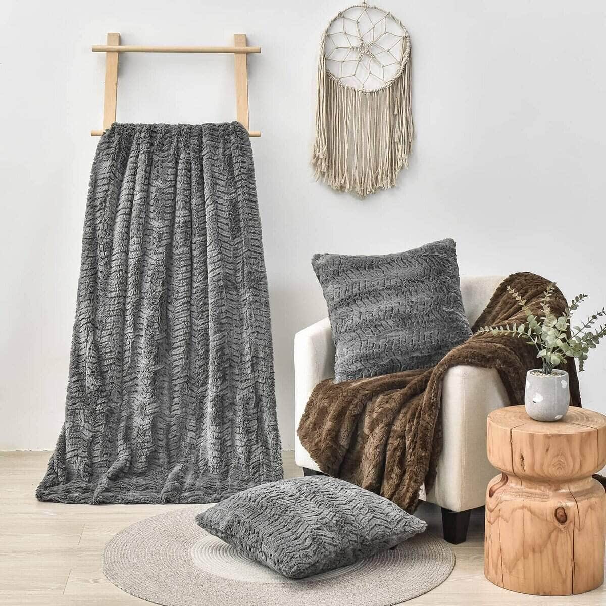 Manta de felpa doble de lujo YUSOKI (Sin Almohadas), Gris - Imagen 5