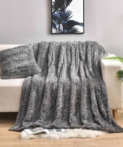 Manta de felpa doble de lujo YUSOKI (Sin Almohadas), Gris