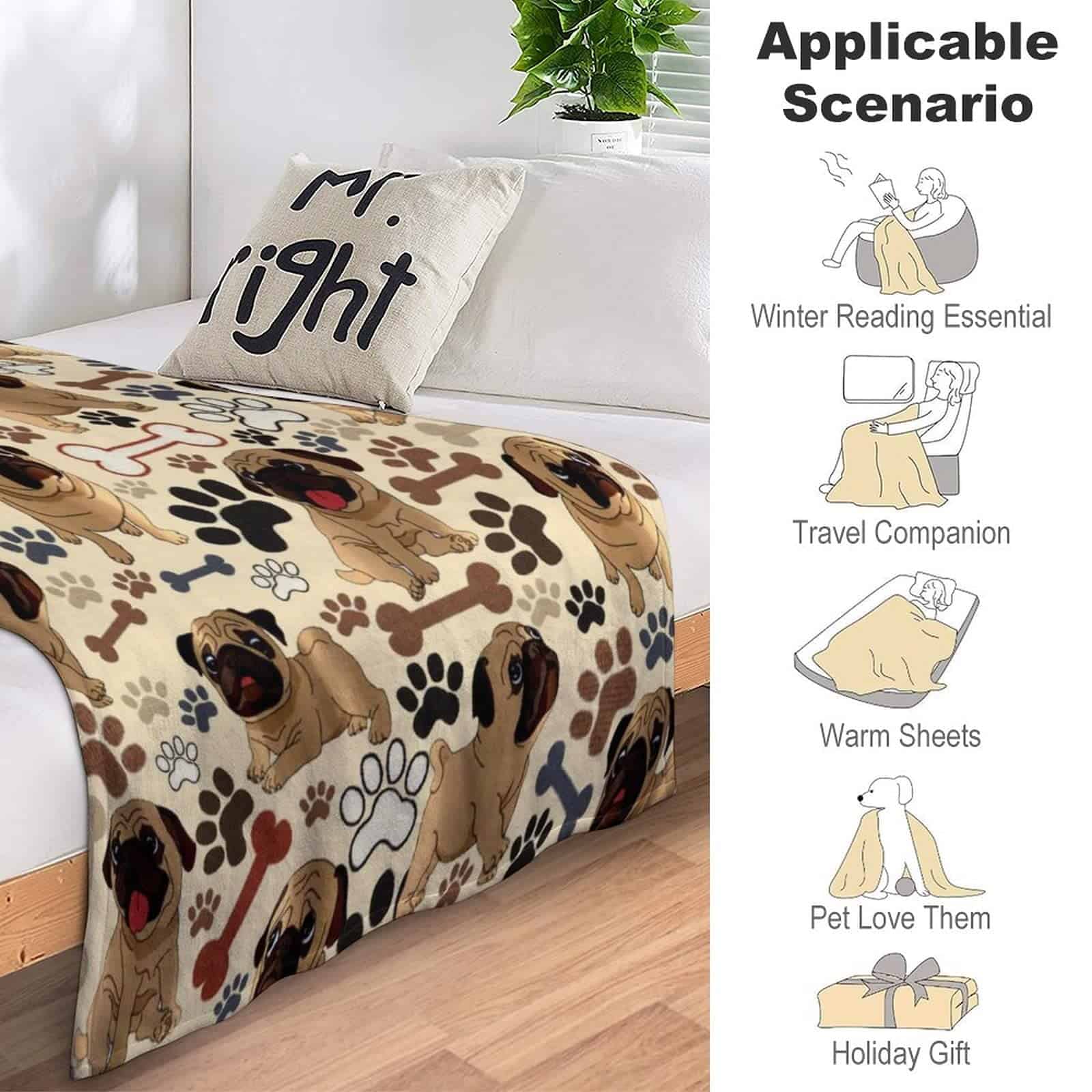 Manta de Pug Cálida y Esponjosa para Sofá Cama Sala de - Imagen 7