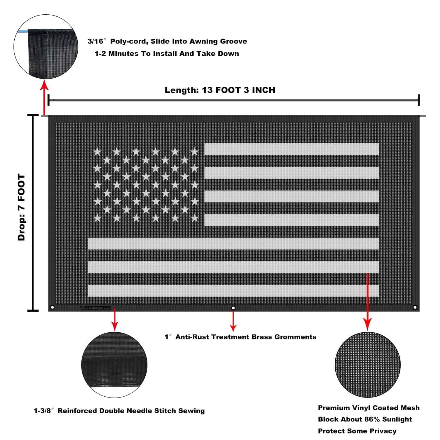 Tentproinc Toldo para RV con Protección Solar 7' x 13' 3'' - Imagen 7