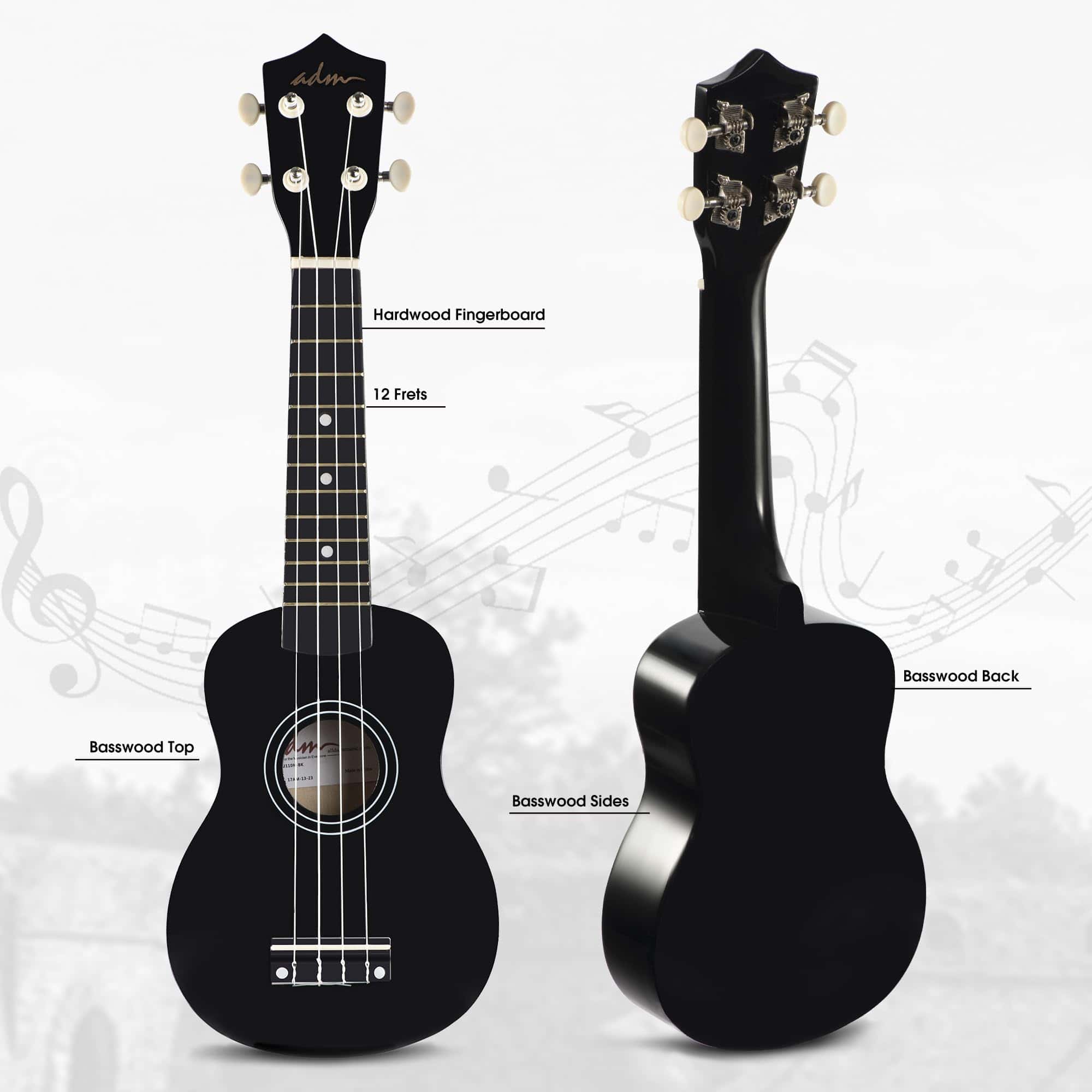 ADM Ukelele Soprano para Principiantes 21 Pulgadas Madera - Imagen 3