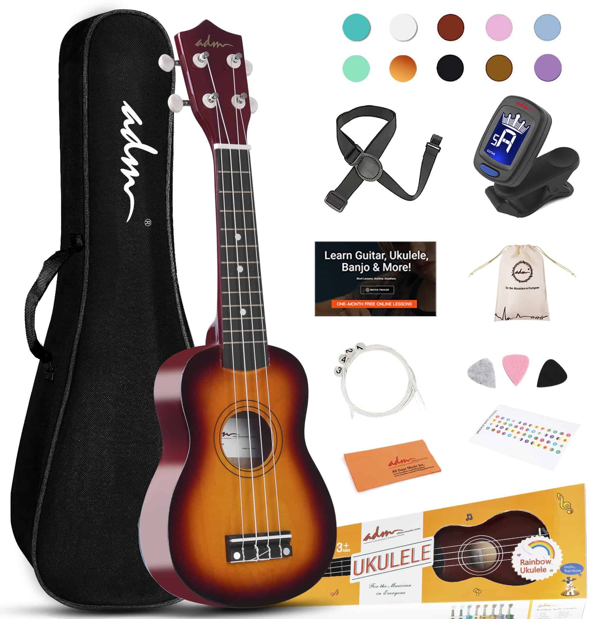 Ukelele Soprano ADM para principiantes de 21 pulgadas Kit