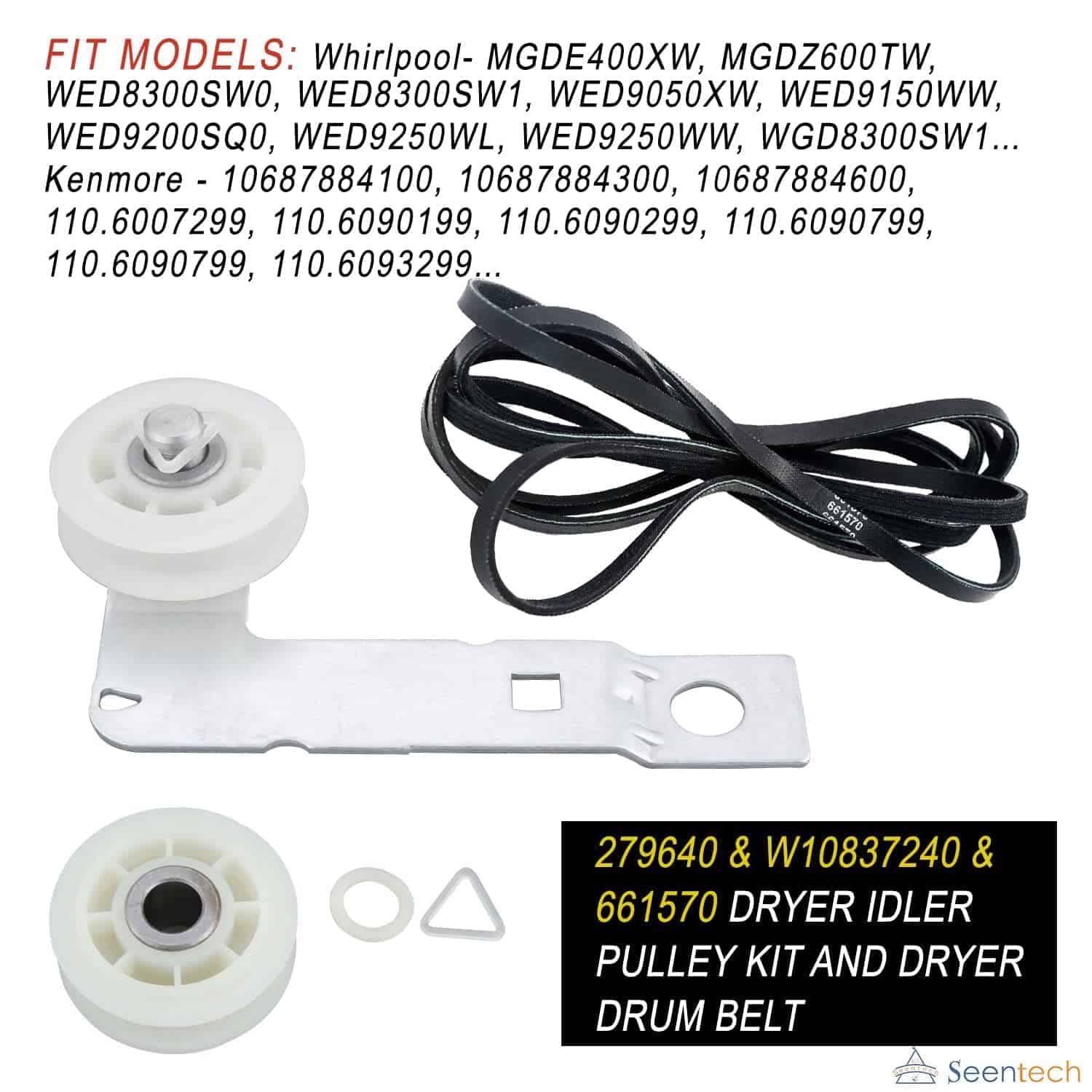 Kit de polea loca para secadora y correa de tambor de - Imagen 3