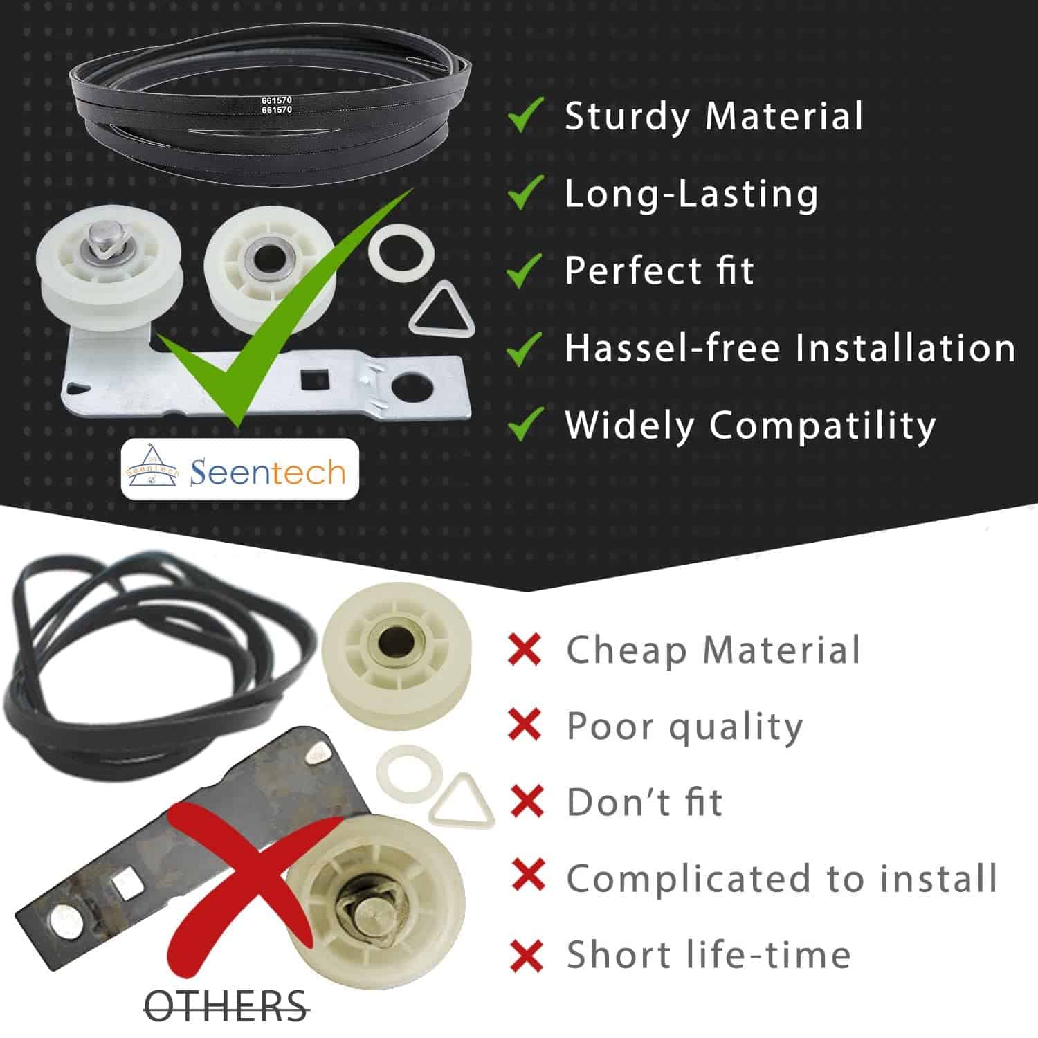 Kit de polea loca para secadora y correa de tambor de - Imagen 6