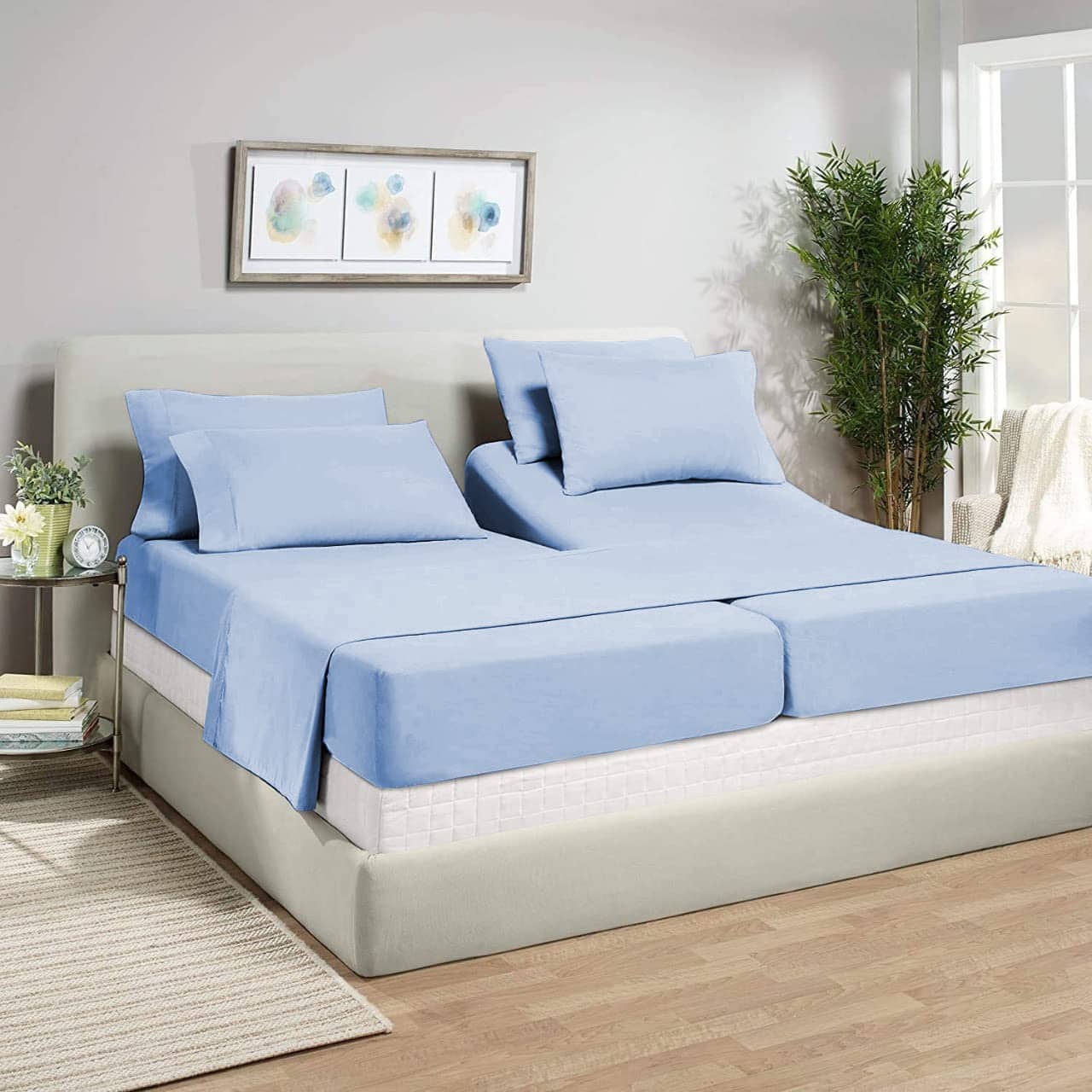 Juego de Sábanas Divididas para Camas -Azul Claro