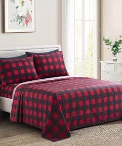 Juego de sábanas de 6 piezas con estampado de cuadros rojo