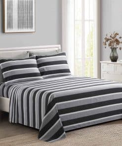 Juego de Sábanas Ultra Suaves y Sedosas -Negro Gris Rayas