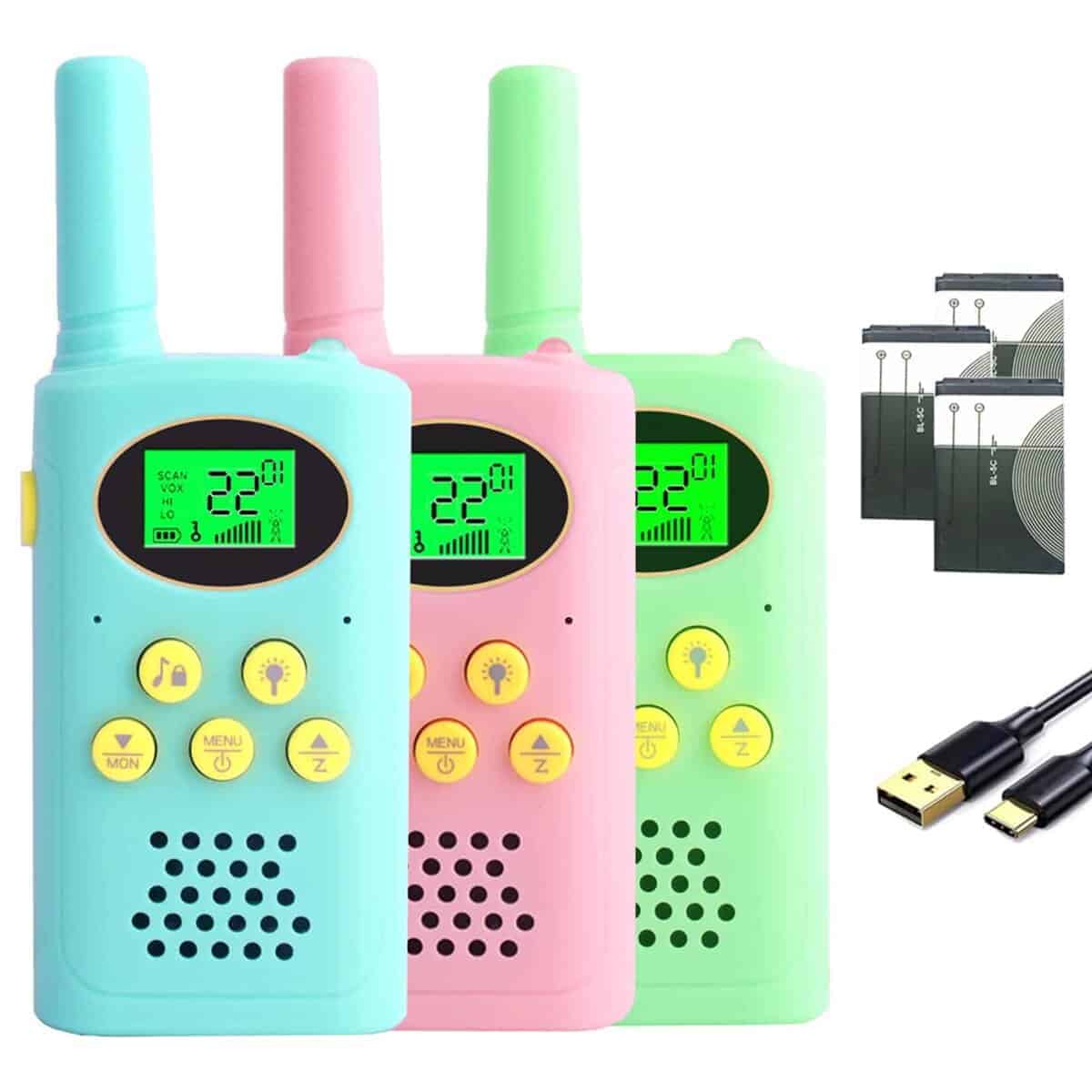 POKPOW Walkie Talkies para Niños Recargables 3 Pack Largo