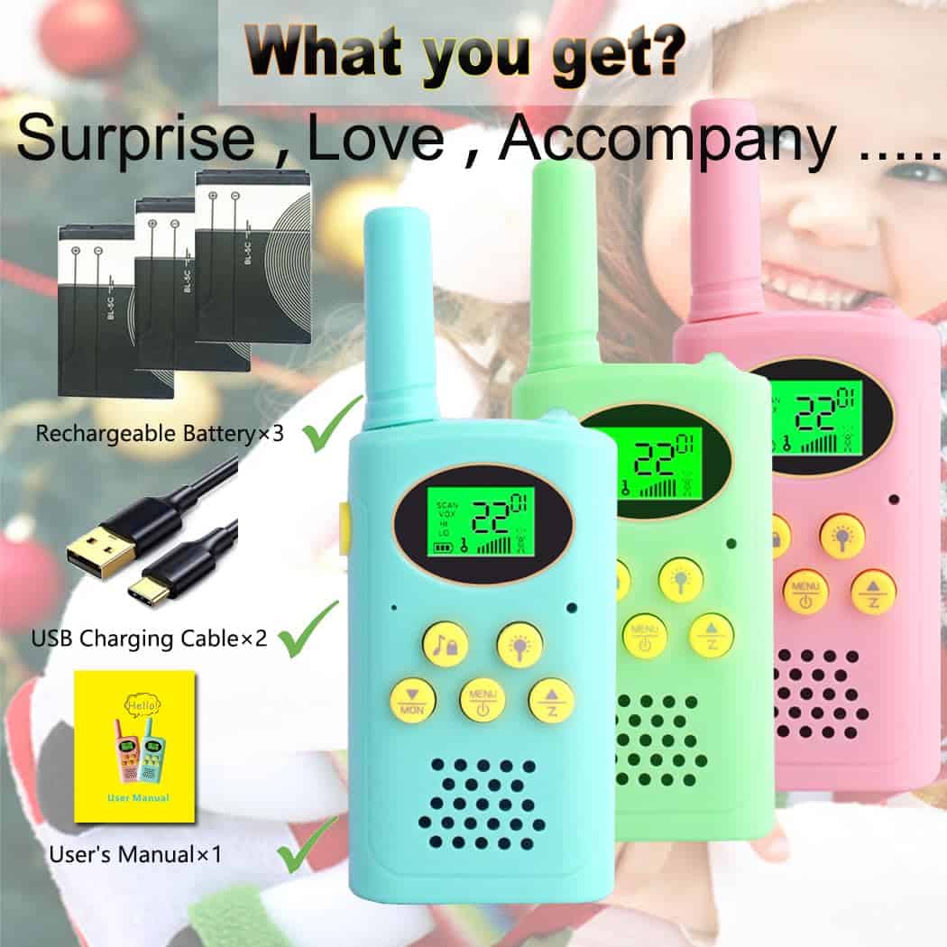 POKPOW Walkie Talkies para Niños Recargables 3 Pack Largo - Imagen 7