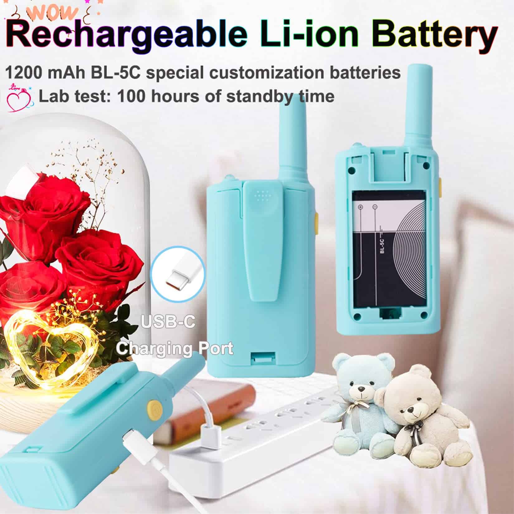 POKPOW Walkie Talkies para Niños Recargables 3 Pack Largo - Imagen 4