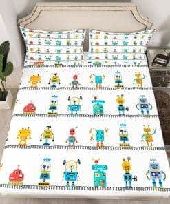 Juego de Sábanas Ajustables Manfei Watercolor Robots Tamaño