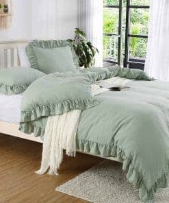 Duvet Cover Twin de Volantes en Verde Salvia, Juego de