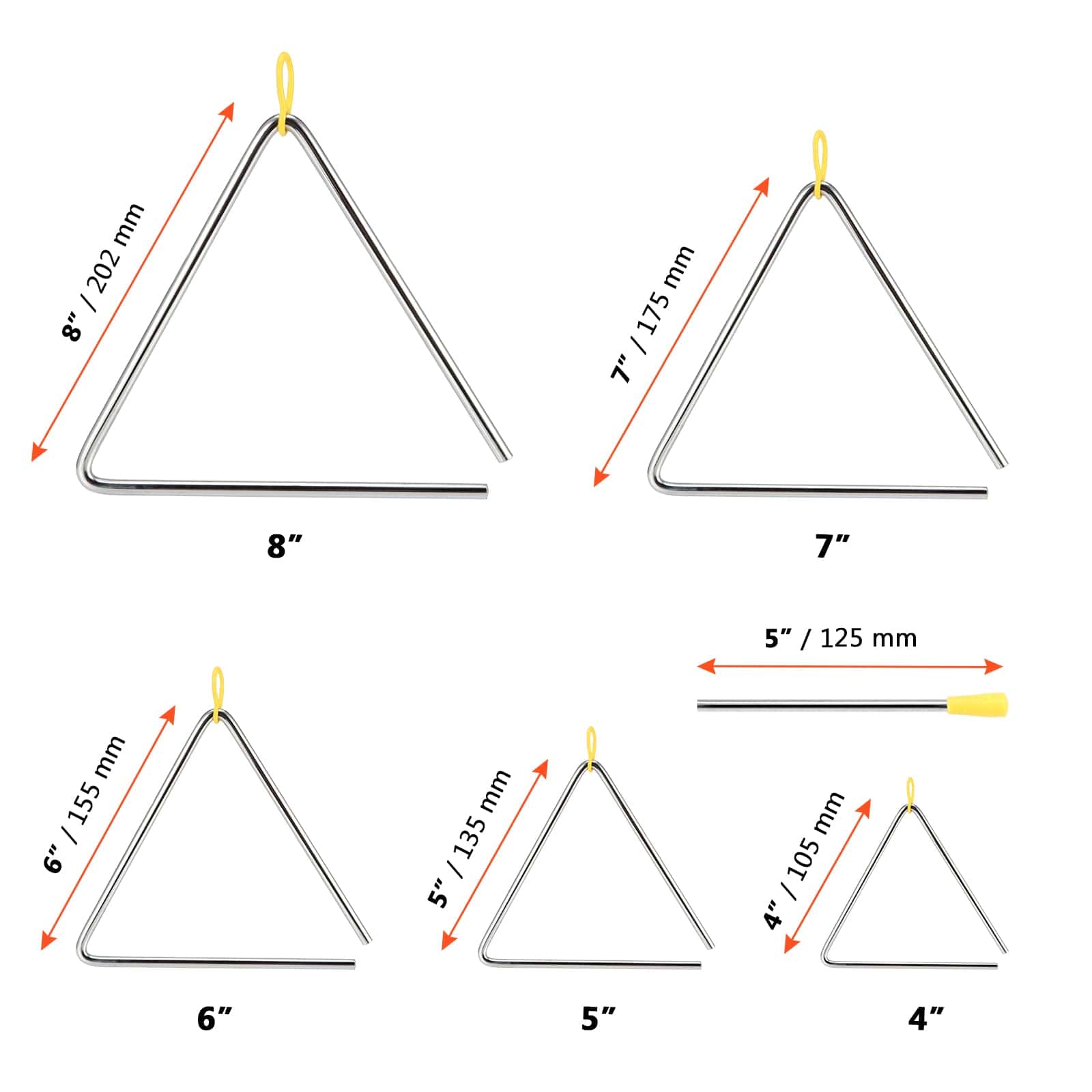 SINJEUN 10 Pack Musical Steel Triangle, 4, 5, 6, 7, 8 - Imagen 3