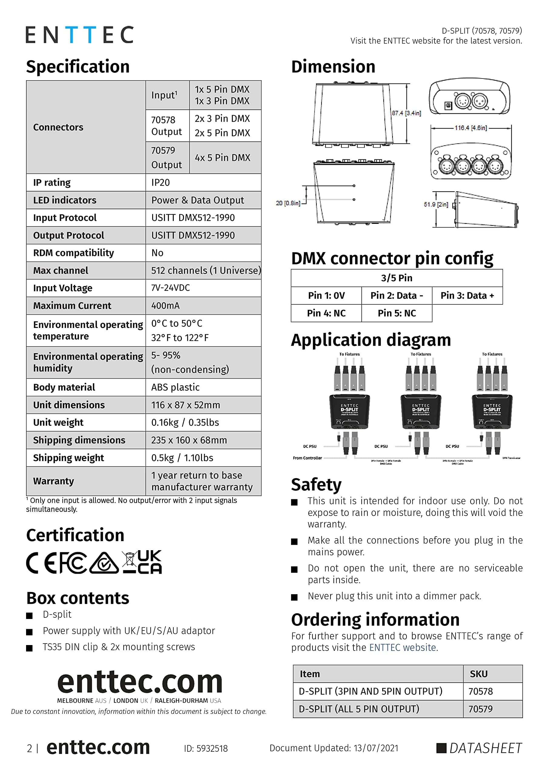 Enttec D-Split 70579 DMX 4 Port Isolador / Divisor Aislado - Imagen 7