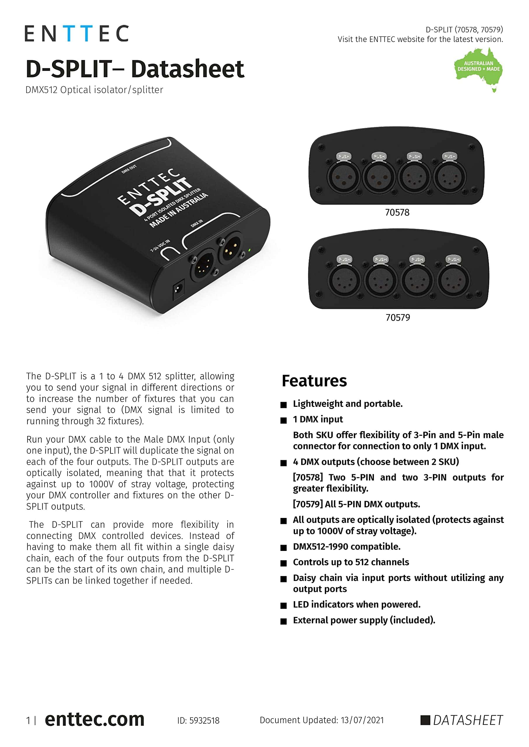 Enttec D-Split 70579 DMX 4 Port Isolador / Divisor Aislado - Imagen 6