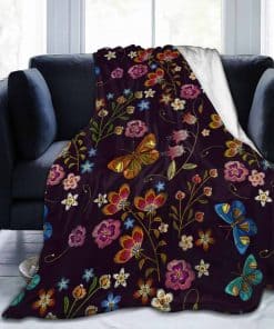 Manta de Tirar de Flores y Mariposas Fondo Negro Ultra