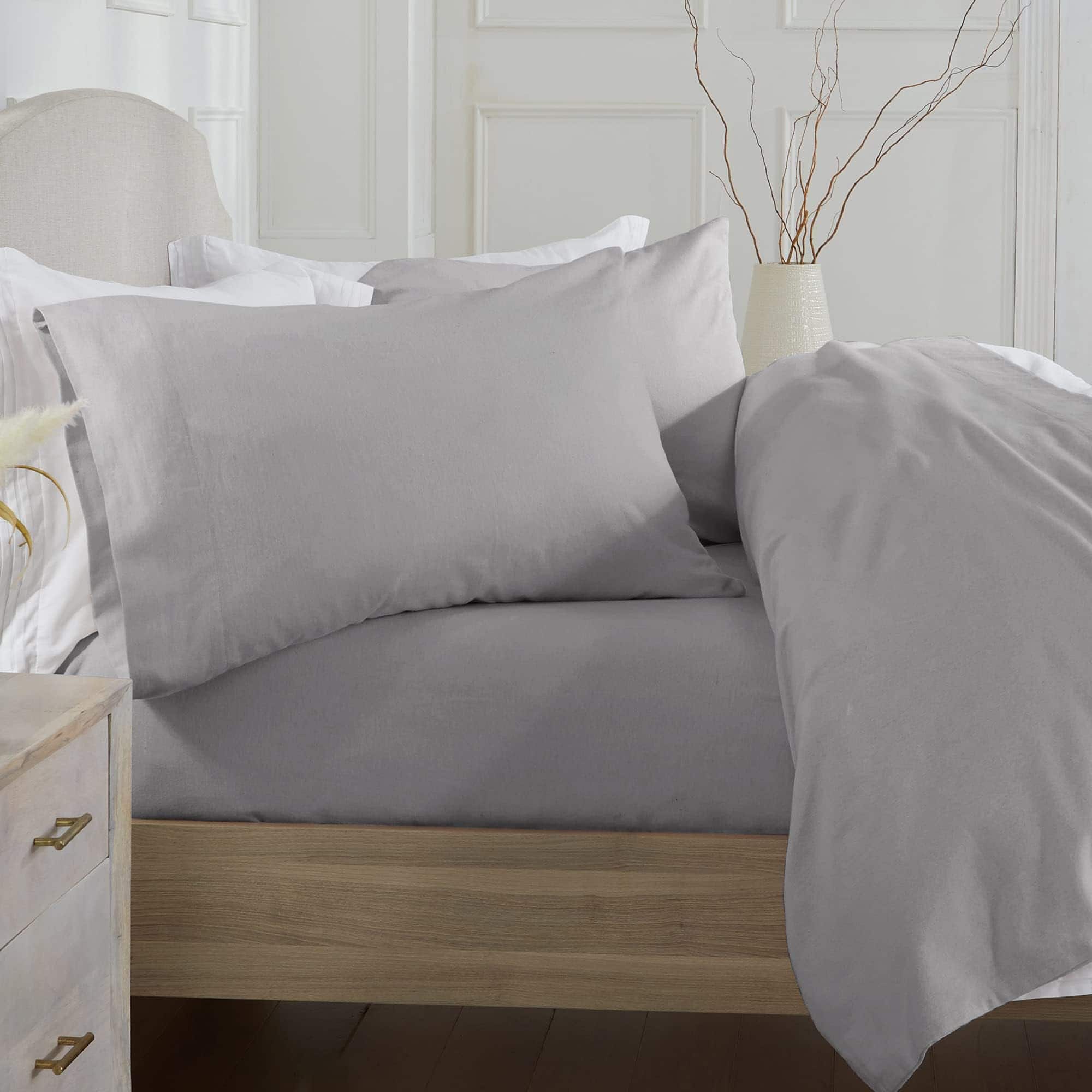 Juego de sábanas de franela 100% algodón -Gris Oscuro