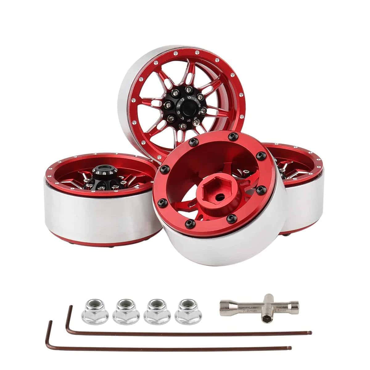 4 Ruedas de Aluminio con Bloqueo de Cuentas de 1.9" con