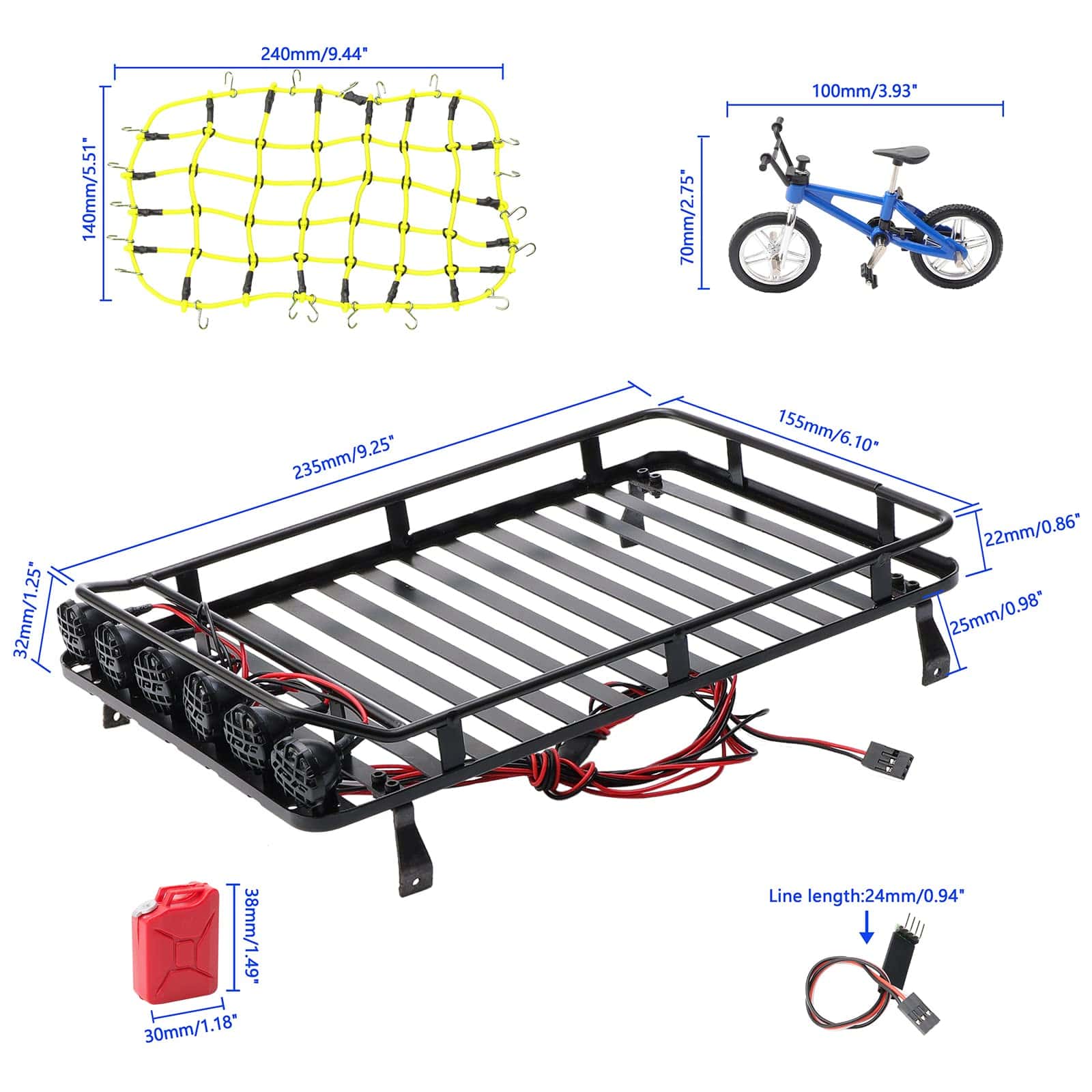 Rchobbytop Metal RC Roof Rack (9.25 x 6.10 pulgadas) con 6 - Imagen 3