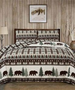 Juego de Edredón Reversible de 3 Piezas con -Chocolate/Verde