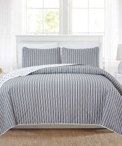 Juego de Edredón Reversible de 3 Piezas Market -Blanco / Gri
