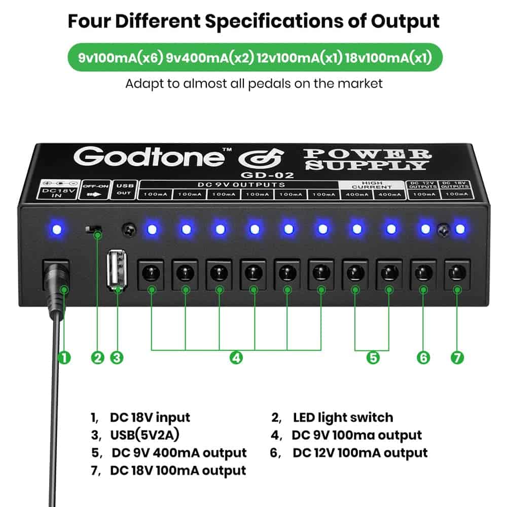 Fuente de Alimentación para Pedales de Guitarra 10 Salidas - Imagen 3