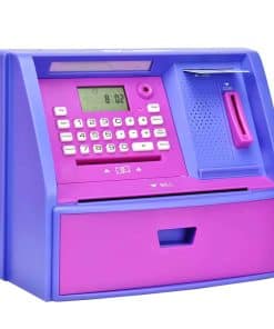 Hucha de Plástico Morada, Caja de Ahorros con Forma de ATM,