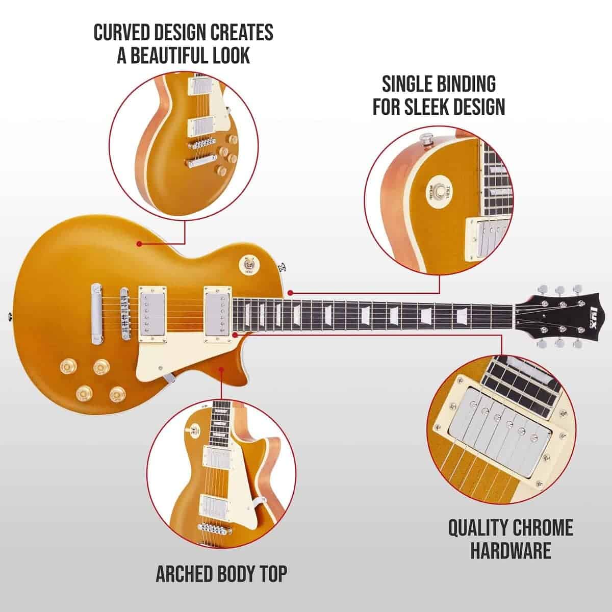 Guitarra eléctrica LyxPro 39” Serie SB, Estilo LP para - Imagen 5