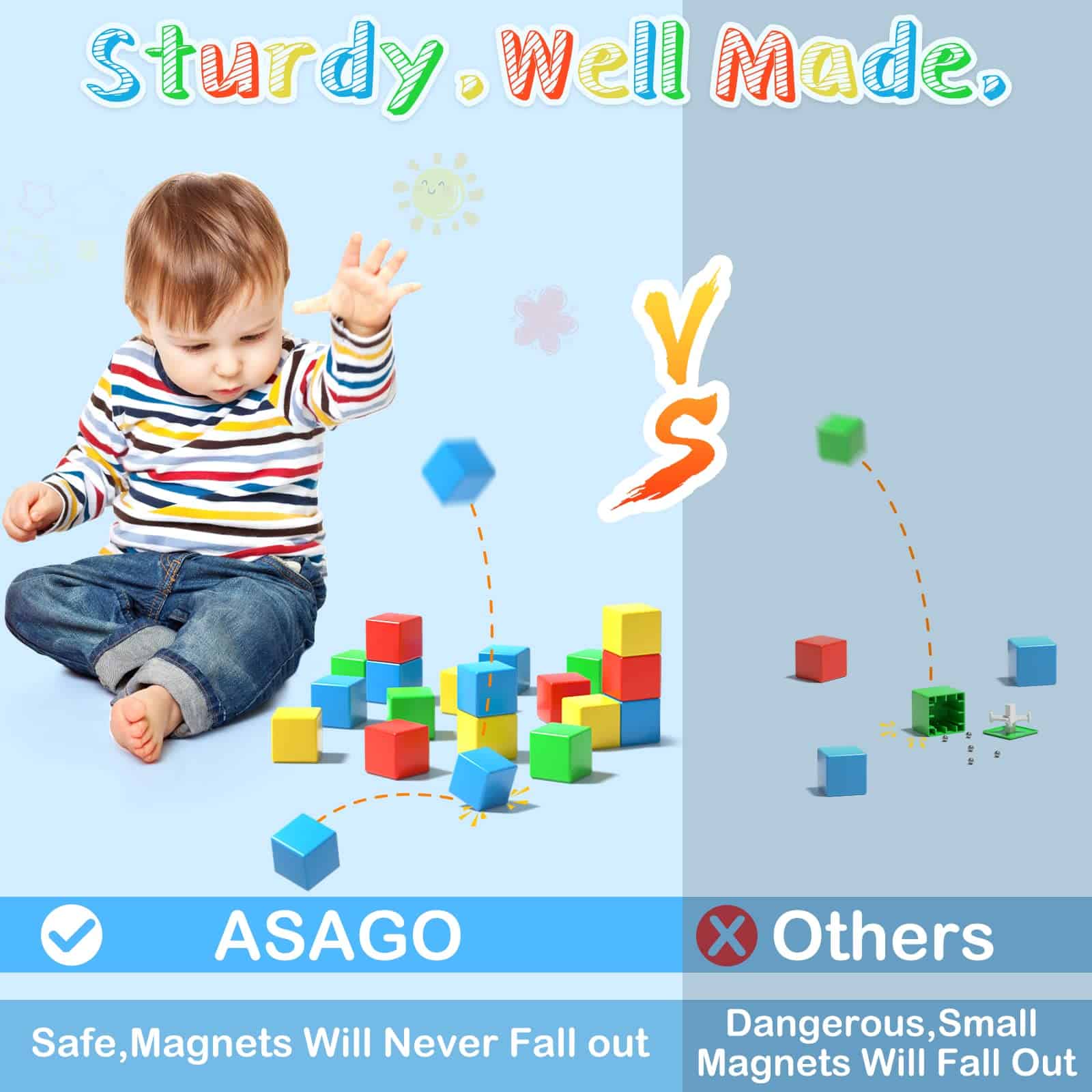 Asago Magnetic Blocks, 56 Piezas 1.34 pulgadas Grandes - Imagen 3