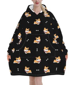 Manta de Sudadera con Capucha con Corgi Lindo con Bufanda