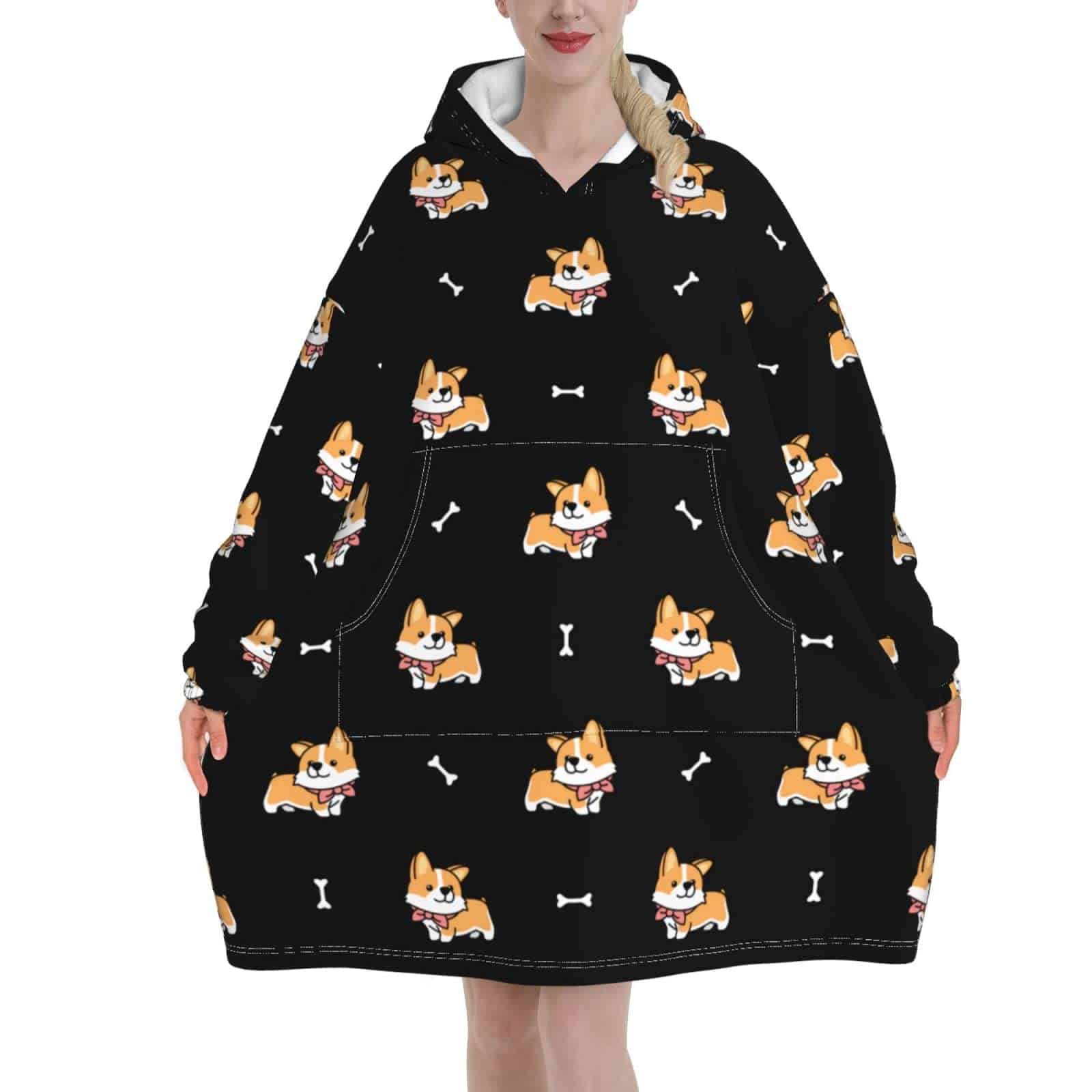 Manta de Sudadera con Capucha con Corgi Lindo con Bufanda